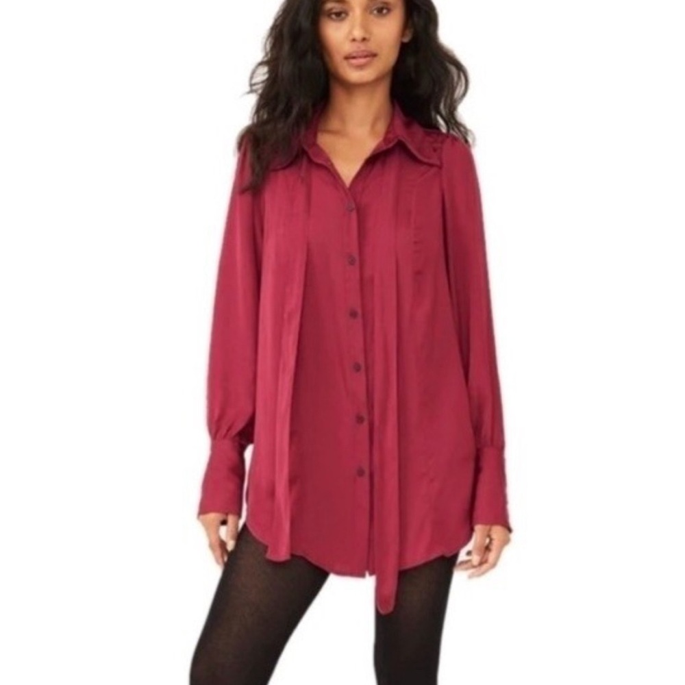 Free People Lala Blouse in Off Beat Burgundy - Women’s XS